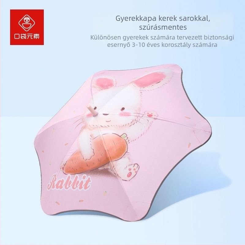 Gyerekeknek készített összecsukható esernyő személyre szabható szöveges logóval - 6 bordás váz, alumínium cső, poliészter szövet, kézi nyitás-zárás.