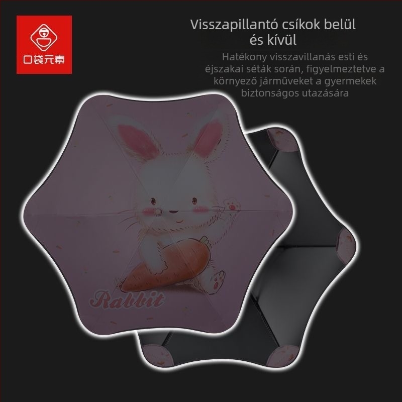 Gyerekeknek készített összecsukható esernyő személyre szabható szöveges logóval - 6 bordás váz, alumínium cső, poliészter szövet, kézi nyitás-zárás.