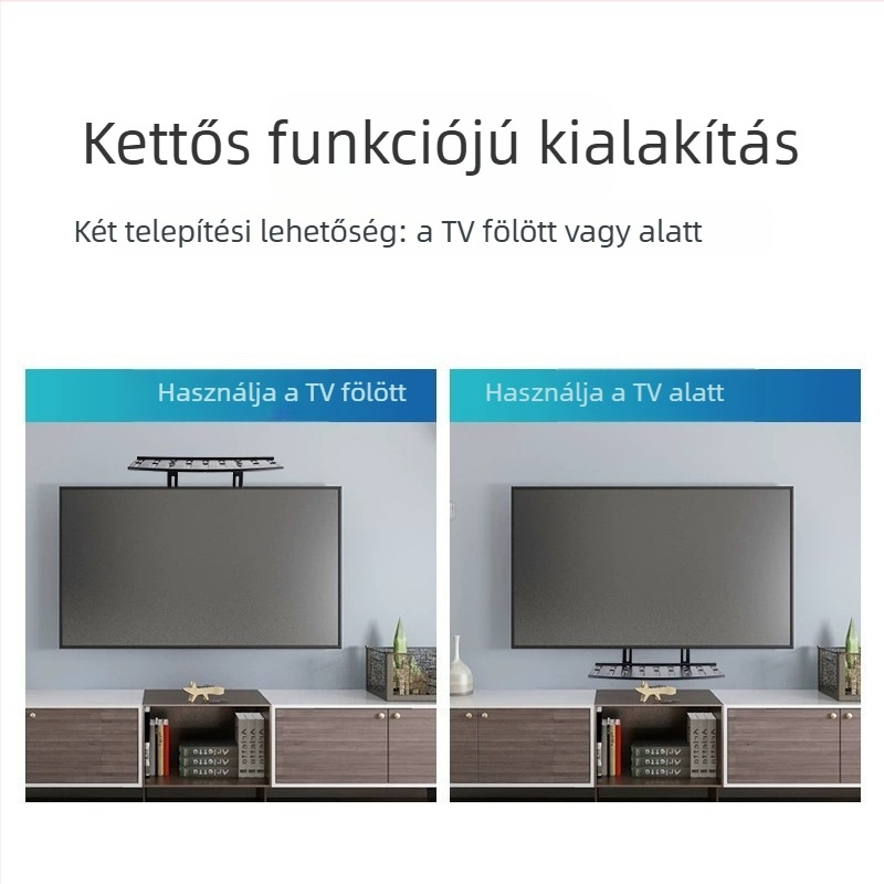 STB105 lyuk nélküli TV-set-top box tároló, magasságállító, vas tartó, teherbírás 5-10 kg