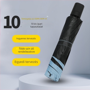 Desheng reklám esernyő, tri-fold kivitel, 10 merevítő, kézi nyitás, vászon fekete szalagból, logó nyomtatás lehetséges
