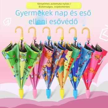 Gyermek esernyő visszafutás elleni védelemmel általános iskolásoknak, esőben vagy napsütésben, 8 acél bordás váz, UPF50+, kézi nyitás, automatikus zárás