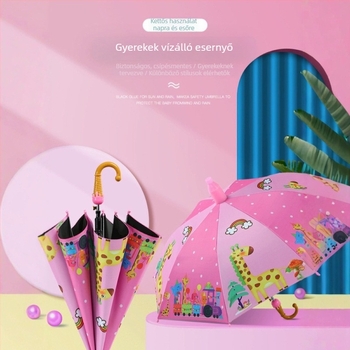 Gyermek esernyő visszafutás elleni védelemmel általános iskolásoknak, esőben vagy napsütésben, 8 acél bordás váz, UPF50+, kézi nyitás, automatikus zárás