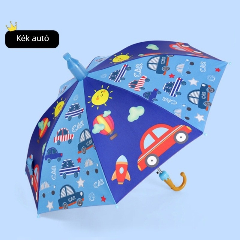 Gyermek esernyő visszafutás elleni védelemmel általános iskolásoknak, esőben vagy napsütésben, 8 acél bordás váz, UPF50+, kézi nyitás, automatikus zárás