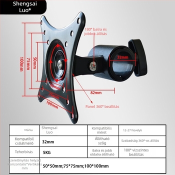 D01X Fali monitorállvány, teljesen fémből, 12–27 hüvelykes kijelzőkhöz, forgó és dönthető, 2025-ös megjelenés
