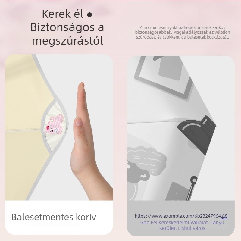 Gyermekeknek szóló automata összecsukható esernyő, kerek sarkú, UV védelem UPF 30+, 8 réz bordázat, kézi nyitás-zárás, iskola számára