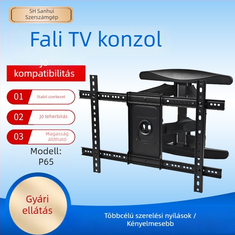 Universális falra szerelhető TV-tartó, forgó teleszkópos kar, kihúzható, hidegen hengerelt acélból