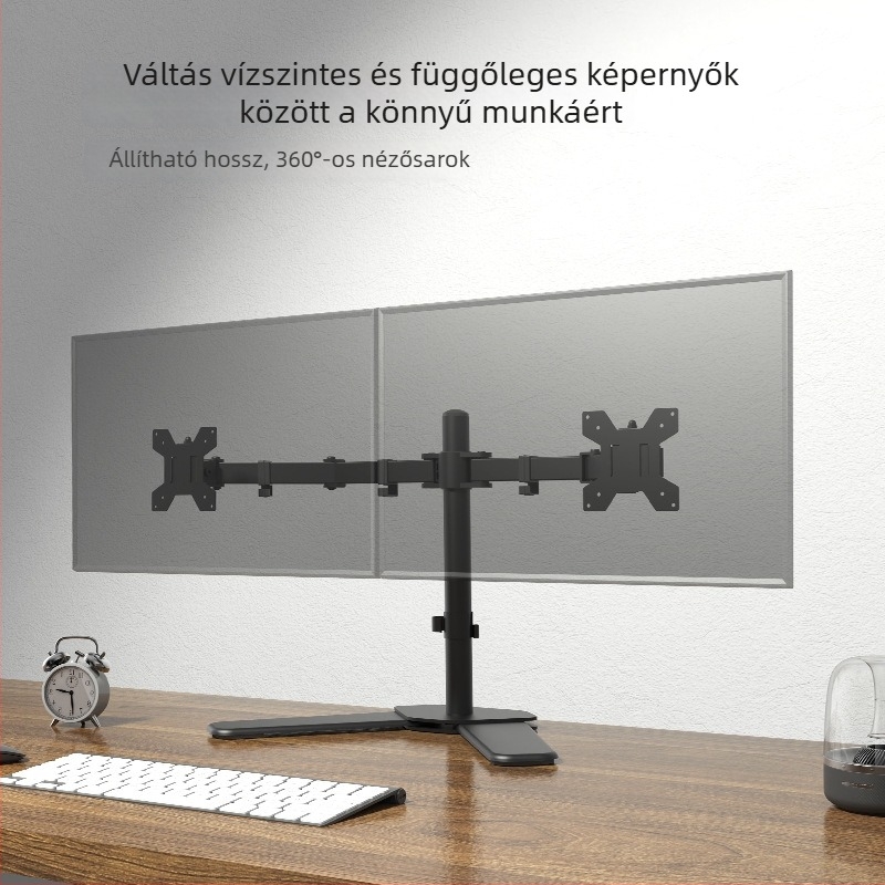 Kétkaros LCD kijelzőtartó asztali, függőleges, forgatható és teleszkóposan állítható, Modell M042, vas + műanyag