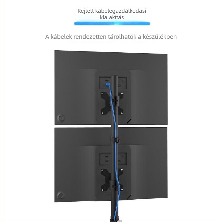 Két monitorhoz zárható asztali klipekkel rögzíthető állvány, kar nélkül, forgatható teleszkópos beállítás, mechanikus működtetés, modell M063