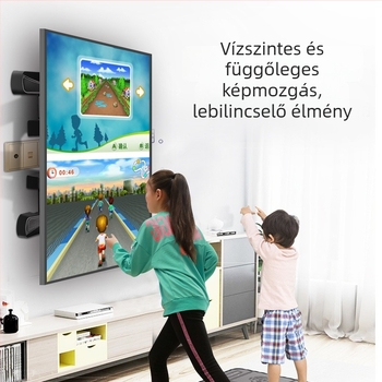 Hatkarú forgó falra szerelhető televíziótartó, 90°-os vízszintes/függőleges váltás; acél hidegen hengerelt + ABS konstrukció.