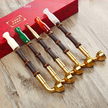 Aibo vintage kézzel készített pipa szett — fém pipa, Aibo márka, hagyományos kínai stílus