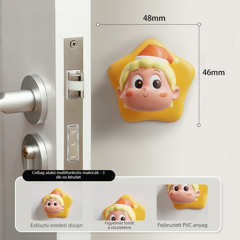 Csillag alakú ajtóütközés-gátló ragasztó stopper, PVC-anyagú, ragasztóval szerelhető, standard felépítés, modern minimalista stílus