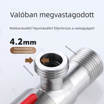 304 rozsdamentes acél derékszögű szelep, robusztus robbanásbiztos háromutas szelep forró és hideg vízhez, kézi szerelés, tömeg 0,16 kg