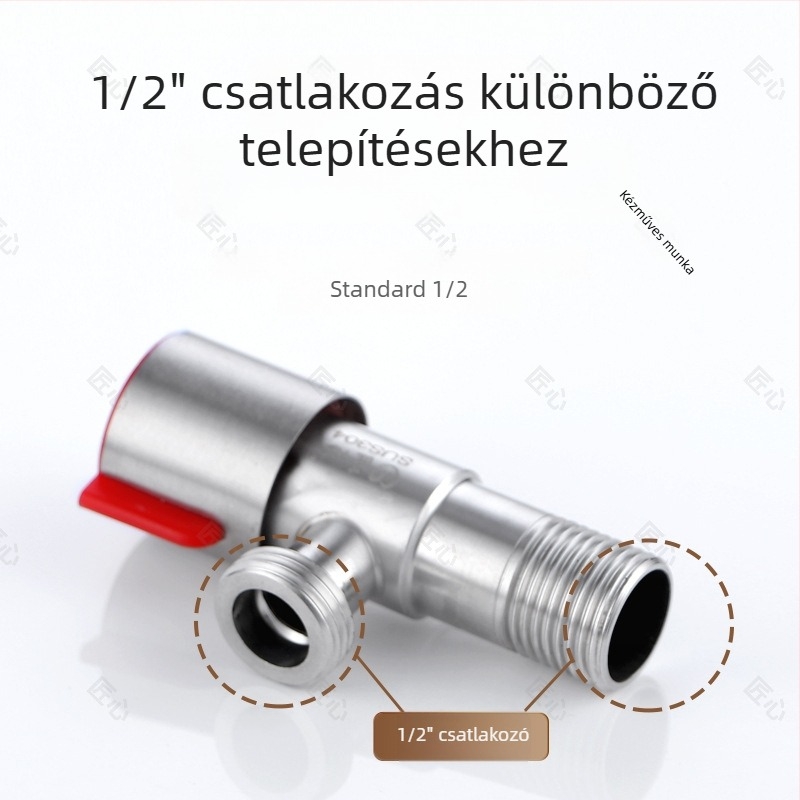 304 rozsdamentes acél derékszögű szelep, robusztus robbanásbiztos háromutas szelep forró és hideg vízhez, kézi szerelés, tömeg 0,16 kg