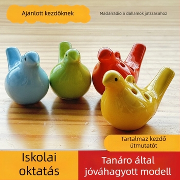 Beidi kerámia ocarina, 6 lyukas modell, zsinórral és zenével, karton csomagolás