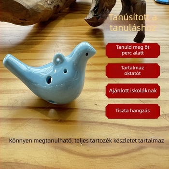 Beidi kerámia ocarina, 6 lyukas modell, zsinórral és zenével, karton csomagolás