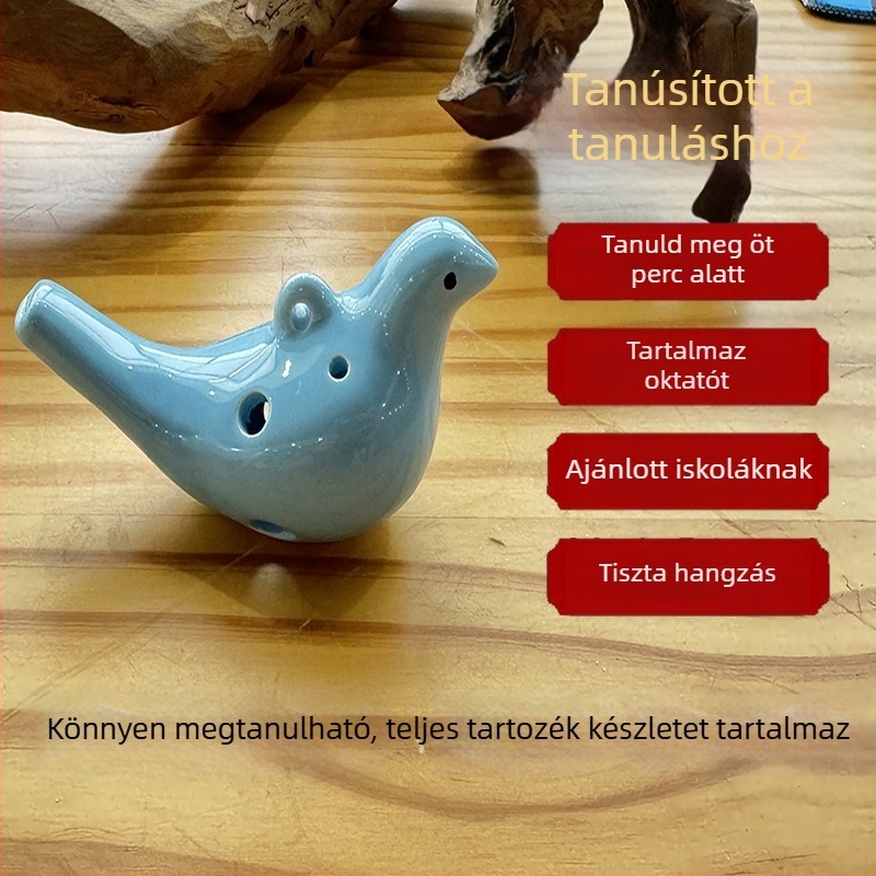 Beidi kerámia ocarina, 6 lyukas modell, zsinórral és zenével, karton csomagolás