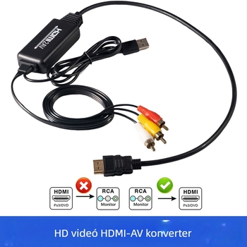 HDMI–ről AV-ra átalakító, RCA 3 színű portokkal televízióhoz és játékkonzolhoz