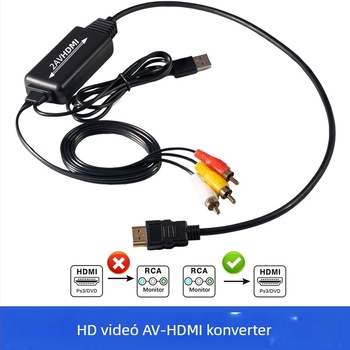 HDMI–ről AV-ra átalakító, RCA 3 színű portokkal televízióhoz és játékkonzolhoz
