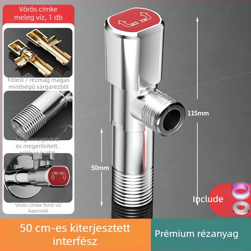 Teljesen rézből készült háromszög alakú vízmelegítő szelep vastagított hosszabbító csatlakozóval és nyolcas alakú szeleppel