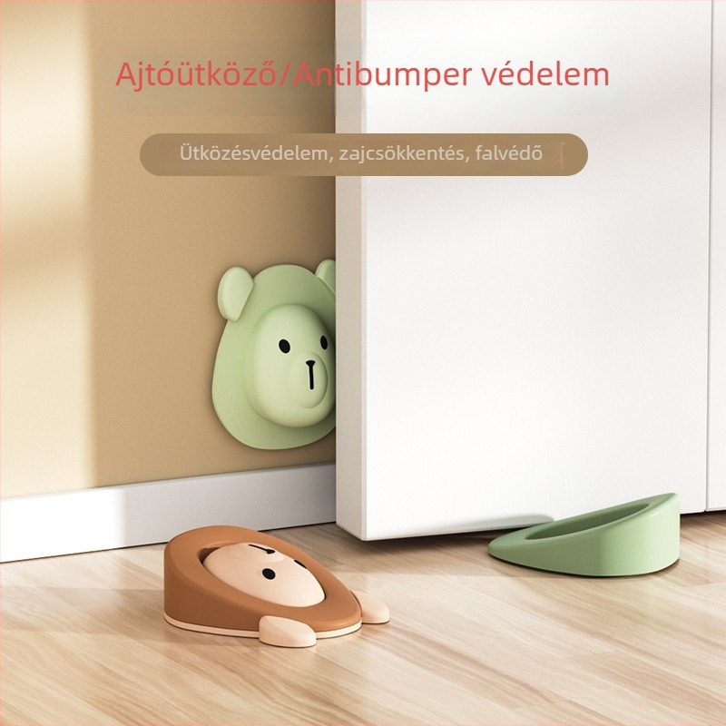 Szilikon ajtóstop, medve figura, ütközésgátló párna, padlóra szerelhető, kézi működtetés