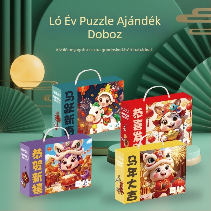 A ló éve puzzle — sík papírból készült összeszerelhető puzzle, 7–14 éveseknek, kezdő szint, 60 perc, ajándékdobozos csomagolás