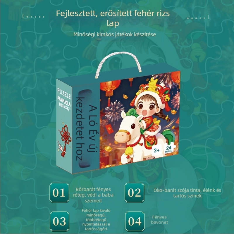 A ló éve puzzle — sík papírból készült összeszerelhető puzzle, 7–14 éveseknek, kezdő szint, 60 perc, ajándékdobozos csomagolás