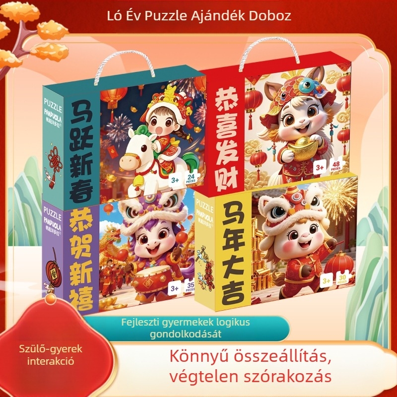 A ló éve puzzle — sík papírból készült összeszerelhető puzzle, 7–14 éveseknek, kezdő szint, 60 perc, ajándékdobozos csomagolás