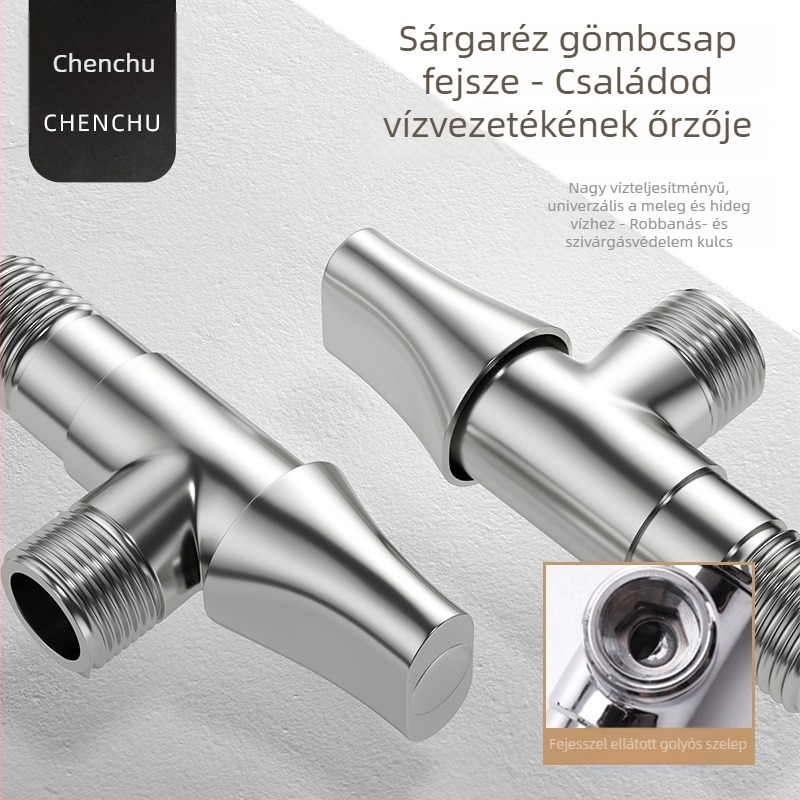 Réz vízmelegítő gömbcsap, nagy áramlású, menetes csatlakozás, forró és hideg víz, zuhanyrendszer