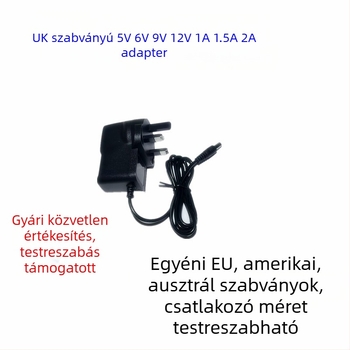 Brit szabvány szerinti DC 5V/6V/9V/12V, 1A tápegység monitorozó set-top boxhoz, kapcsoló tápcsatlakozóval