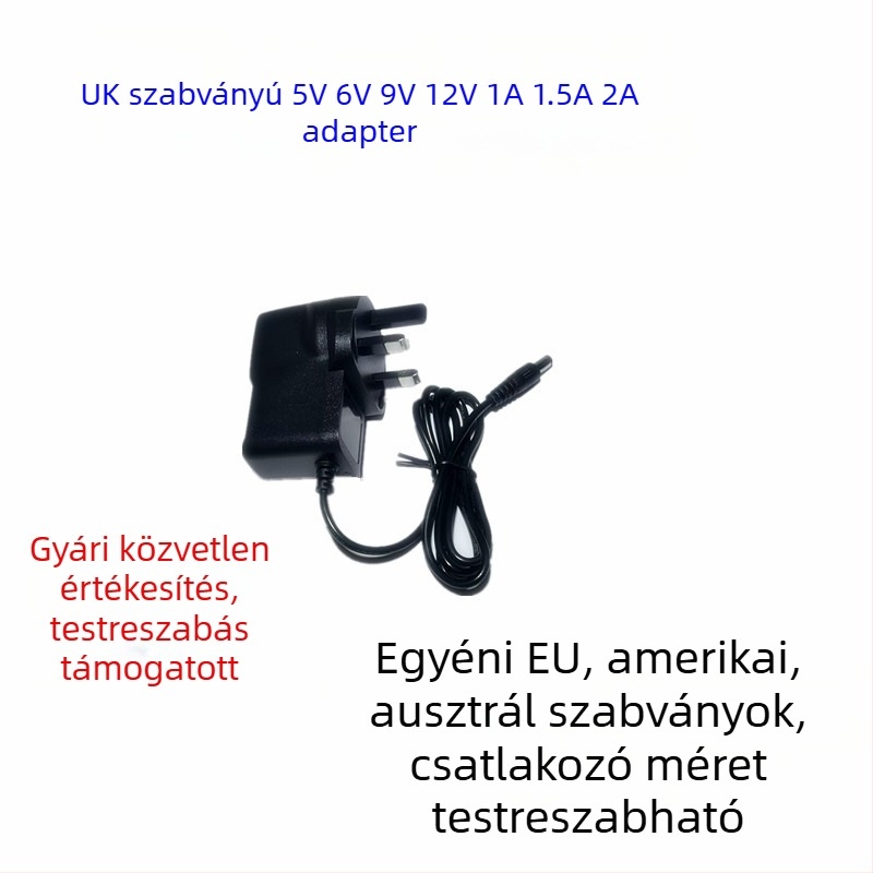 Brit szabvány szerinti DC 5V/6V/9V/12V, 1A tápegység monitorozó set-top boxhoz, kapcsoló tápcsatlakozóval