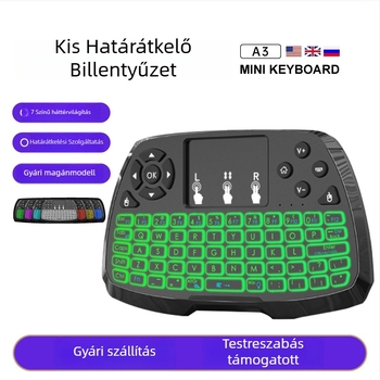 Mini vezeték nélküli billentyűzet légi egérrel, USB csatlakozás, 10 m hatótávolság, 1000 dpi, újratölthető akkumulátor, háttérvilágítás