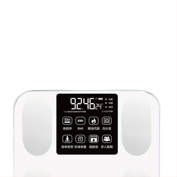 Magas pontosságú testzsír mérleg — otthoni használatra, méri a testzsírt és a hidratáltságot, edzett üvegpanel, elemmel működik