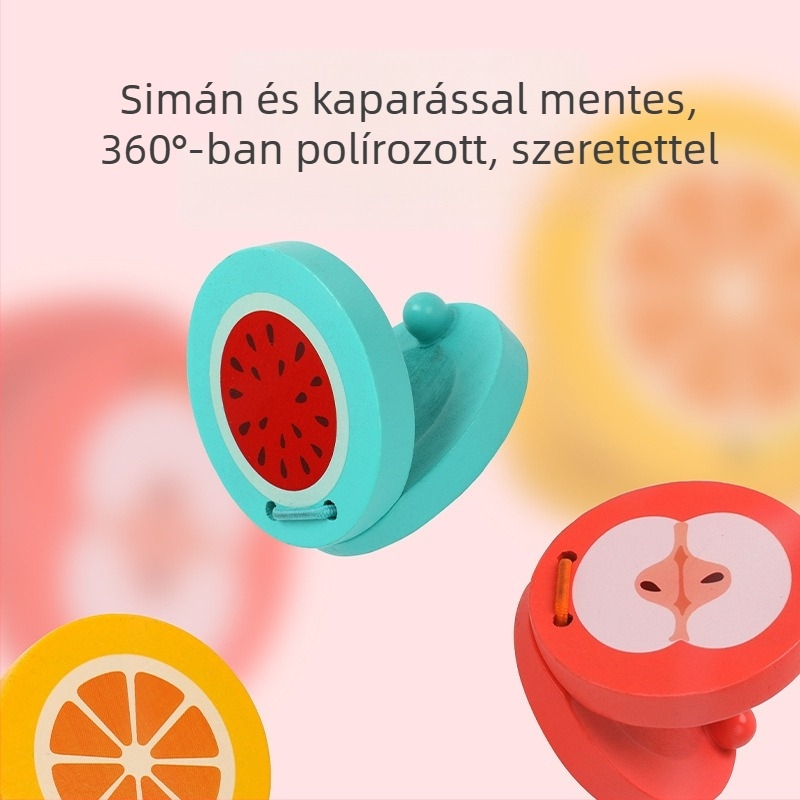Fából készült kastanet gyerekeknek 4–6 éveseknek, fejleszti a kéz-szem koordinációt és a hallási észlelést, modell 0427.