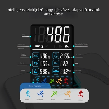 Okos Bluetooth testzsírmérleg, alkalmazáskapcsolattal, VA kijelzővel, kiváló precíziós szenzorral, Android és iOS kompatibilis