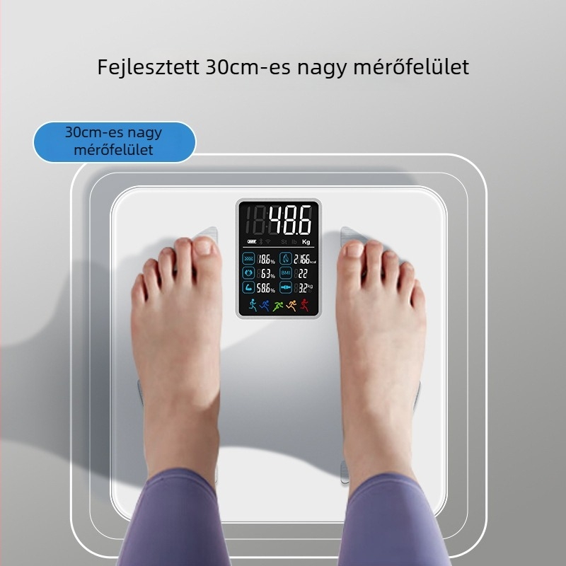 Okos Bluetooth testzsírmérleg, alkalmazáskapcsolattal, VA kijelzővel, kiváló precíziós szenzorral, Android és iOS kompatibilis