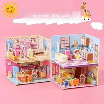 Kézzel összeállítható 3D papírház puzzle gyerekeknek 4–6 éveseknek, oktató játék, kreatív ajándék
