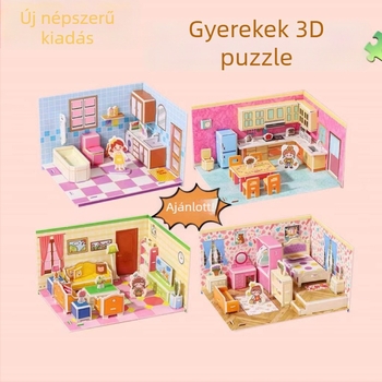 Kézzel összeállítható 3D papírház puzzle gyerekeknek 4–6 éveseknek, oktató játék, kreatív ajándék