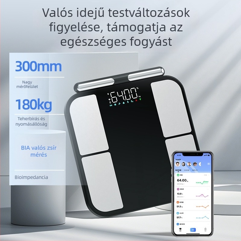 Bluetooth testzsírmérleg otthoni használatra – elektronikus testsúlymérleg, amely méri a testsúlyt, testzsírt és hidratációt, kalóriákat