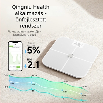 Intelligens testzsír mérő ITO fejlett vezető filmdel; méri a testzsírt és a testben lévő vizet, G-típusú érzékelő, Bluetooth 10 m-ig, mérési tartomány 0,2–150 kg, LED kijelző, Android és iOS kompatibilis
