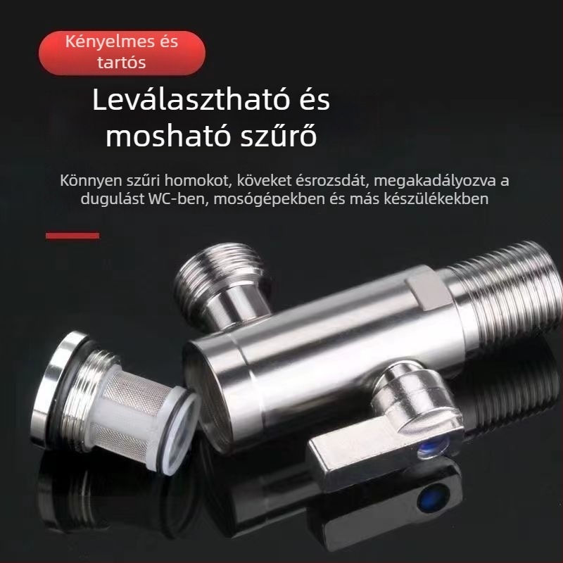 Réz anyagú, nagy átbocsátású szögletes szelep okos vécéhez, menetes csatlakozás, 1 bemenet, 2 kimenet, 1,6 MPa működési nyomás