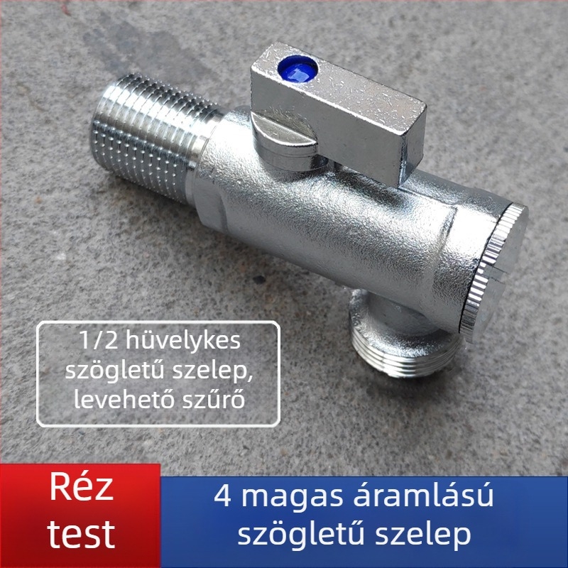 Réz anyagú, nagy átbocsátású szögletes szelep okos vécéhez, menetes csatlakozás, 1 bemenet, 2 kimenet, 1,6 MPa működési nyomás