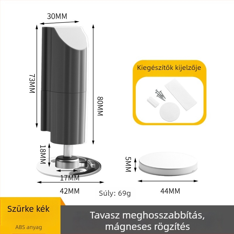 Ajtóstop talaj-szívóval, ABS anyag, elektroplatált felület, beépített szerelés, mágneses zár