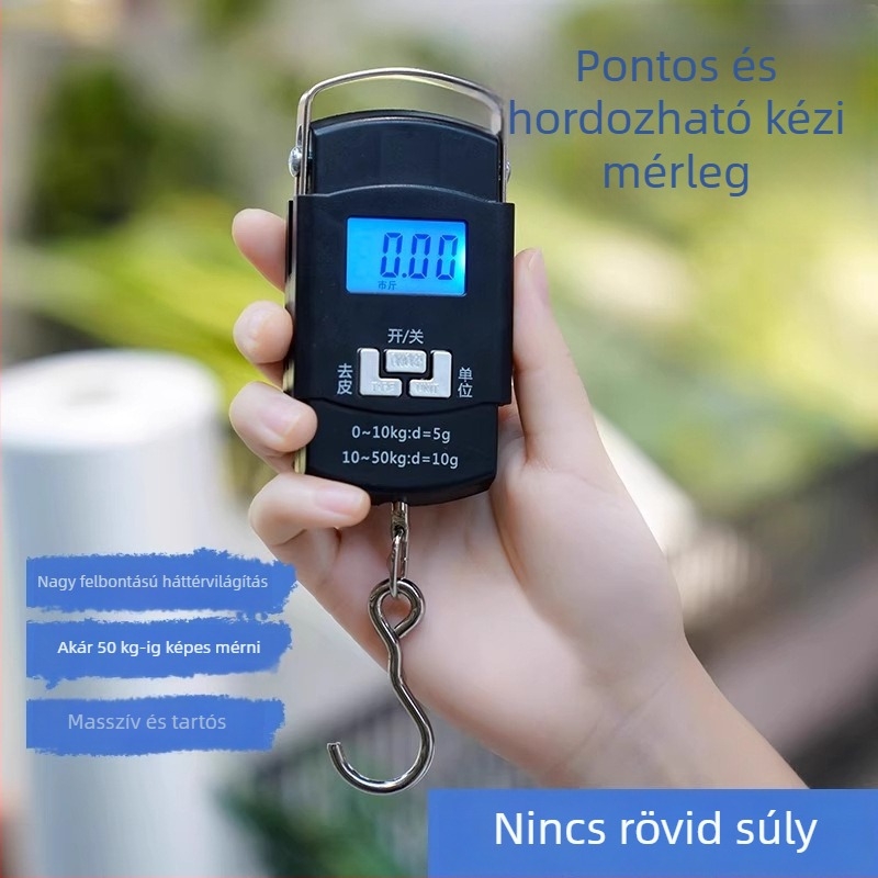 Hordozható digitális mérleg nagy precizitással és kampóval, modell DZCSDC, akkumulátoros működés