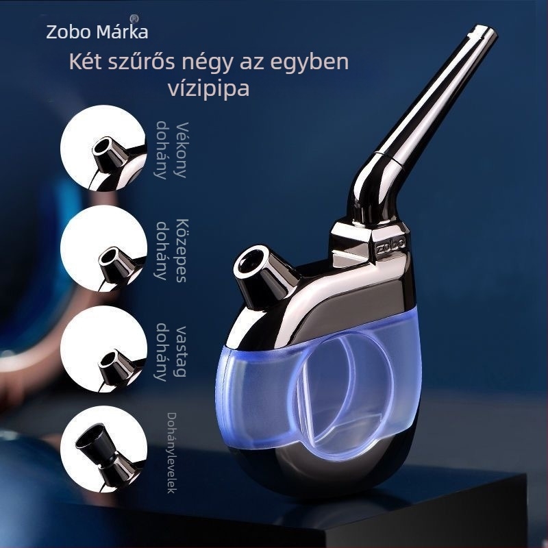 Zobo vízipipa cső – fém, kettős szűrő, magas színvonalú cigarettatartó