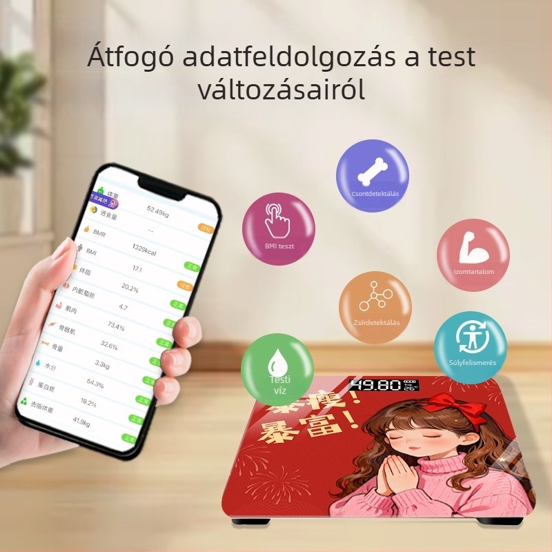 Testzsírmérleg - méri a testtömeget, a testzsírt, a kalóriákat és a víztartalmat (USB töltés; max 360 jin)