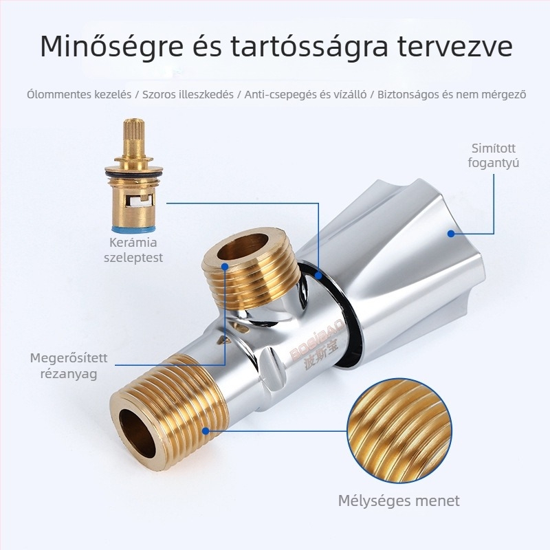 Rézkorpusos keverőszögcsap forró- és hideg vízhez, 1 bemenet, 2 kimenet, modell 7000, üzemi nyomás 0,3 MPa