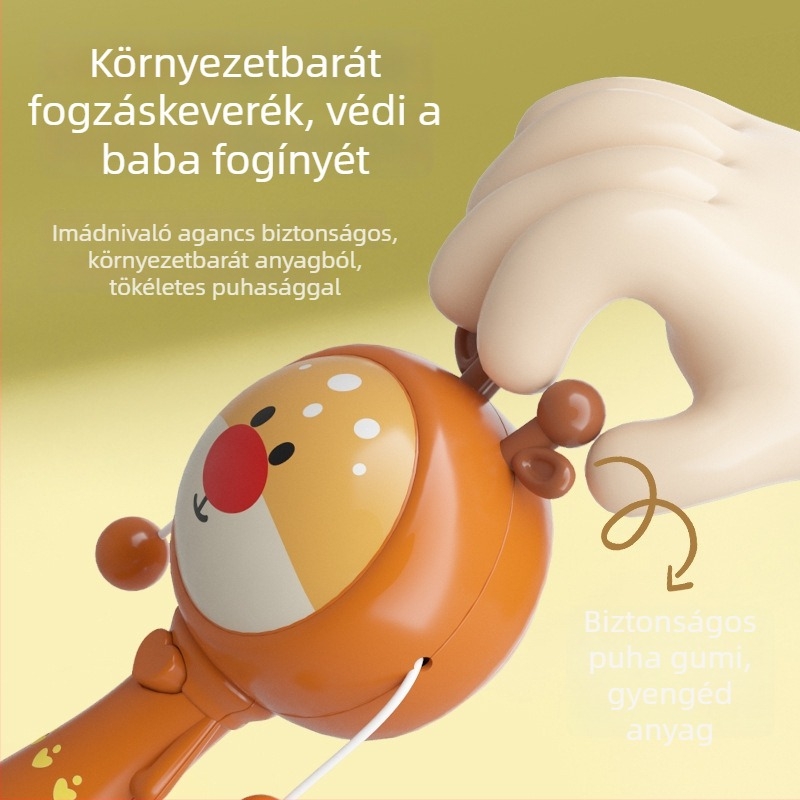 Elektromos világító zenélő babajáték, kézben tartható, műanyagból, 0–3 éveseknek, fejleszti a hallást, látást és a kéz-szem koordinációt.