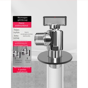 Szögletes gömbcsap magas áramlású, belső Ø20 mm, 201 rozsdamentes acél, falra menetes szerelés, csaptelekhez