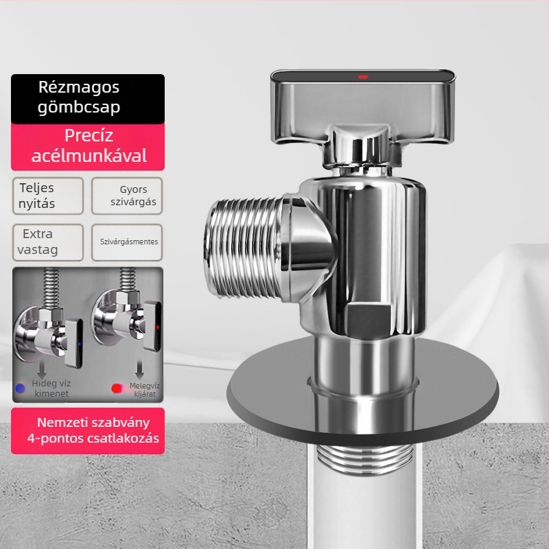 Szögletes gömbcsap magas áramlású, belső Ø20 mm, 201 rozsdamentes acél, falra menetes szerelés, csaptelekhez