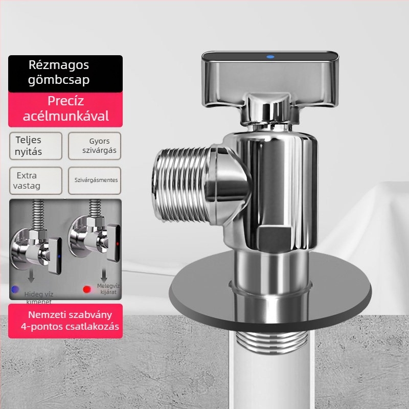 Szögletes gömbcsap magas áramlású, belső Ø20 mm, 201 rozsdamentes acél, falra menetes szerelés, csaptelekhez